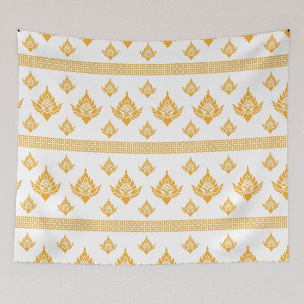 Item preview, Traditional Thai fabric pattern design with golden floral motifs  designed and sold by ploen kongsuwan.