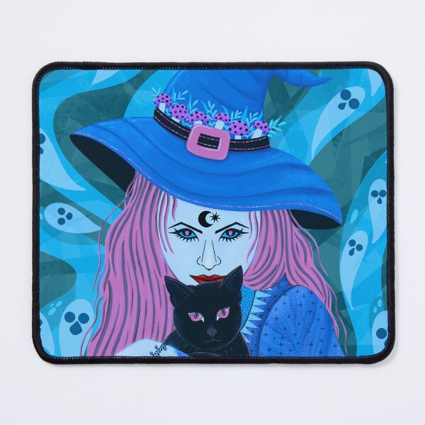 Item preview, Beautiful witch with scary cat - luminous blue designed and sold by Kaushlydraw.