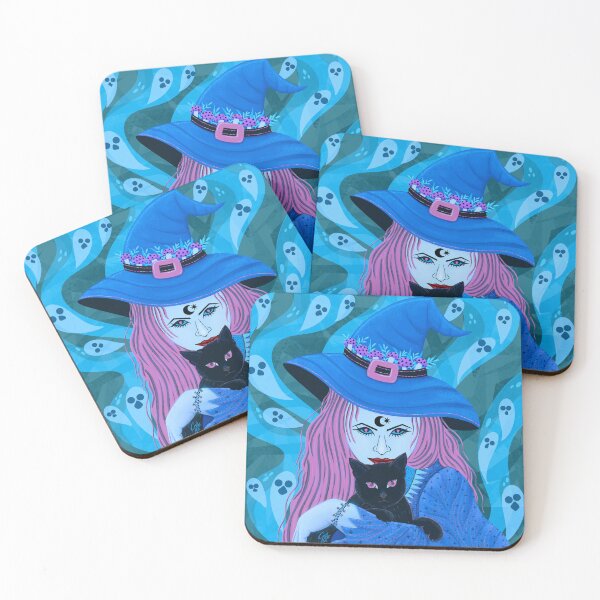 Item preview, Beautiful witch with scary cat - luminous blue designed and sold by Kaushlydraw.