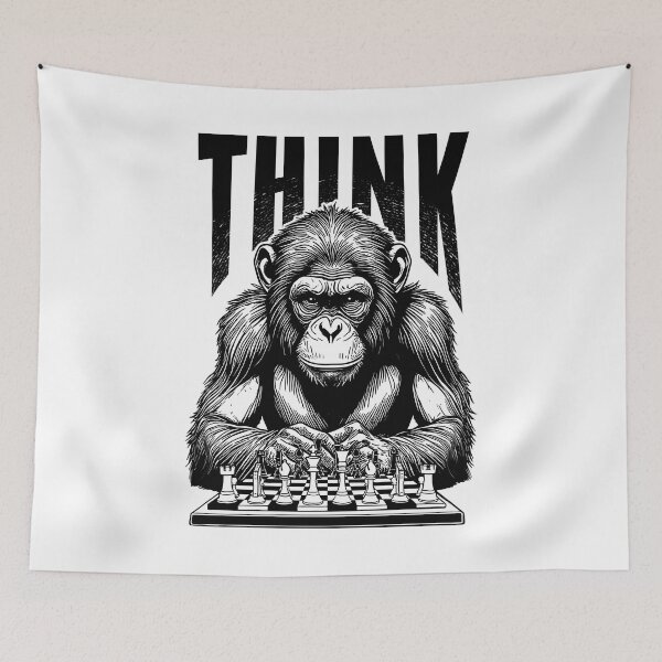 Item preview, Monkey Playing Chess Think Funny Checkmate Chimp Ape designed and sold by GrandeDuc.