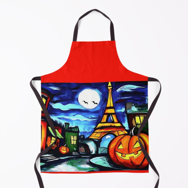 Item preview, Whimsical Halloween Art with Brightly Lit Jack o Lanterns and Eiffel Tower - Full Moon and Vivid Colors Digital Art designed and sold by OlfactoART Studio.