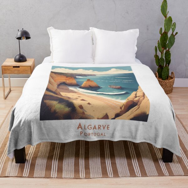 Item preview, Vintage Algarve travel poster – retro minimal travel art with fishing boat designed and sold by pod24.