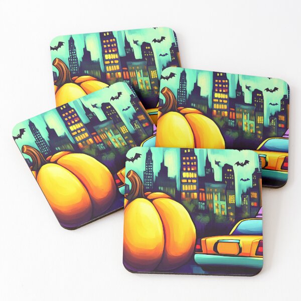 Item preview, Giant Pumpkin with Yellow Taxi and New York City Skyline- Bats Flying in the Night Sky for Halloween AI Generated designed and sold by OlfactoART Studio.
