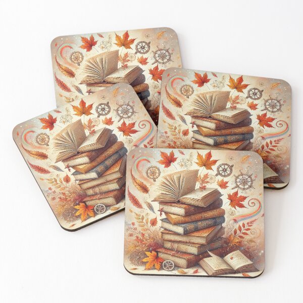 Item preview, Whimsical Autumn Stack of Books with Flying Leaves designed and sold by MolliesBoutique.