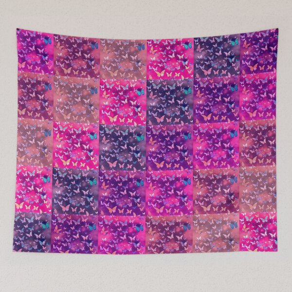 Item preview, NOT REAL Patchwork, JUST Patchwork LOOK Design PRINT Girly Butterflies in Pink Lilac Purple  designed and sold by Beachy.