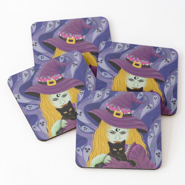 Item preview, Beautiful witch with scary cat - blue designed and sold by Kaushlydraw.