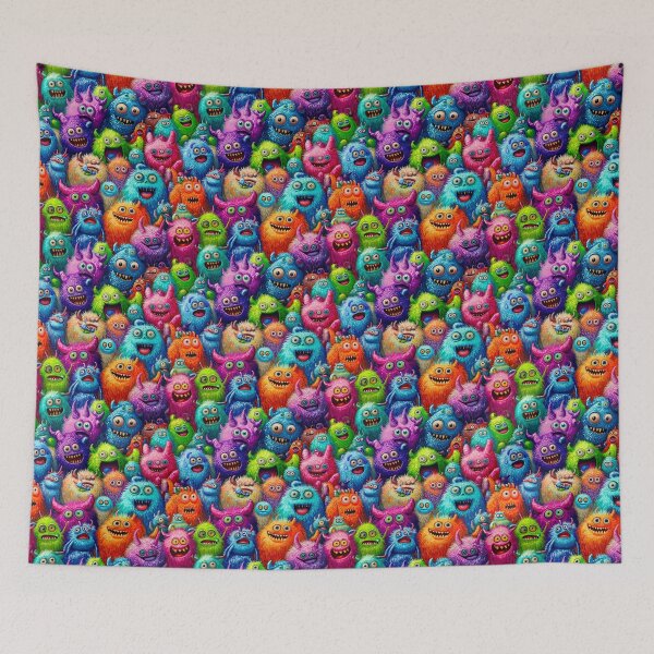 Item preview, Furry Colorful Monsters in a Playful Crowd Scene designed and sold by Vinson-MFG.