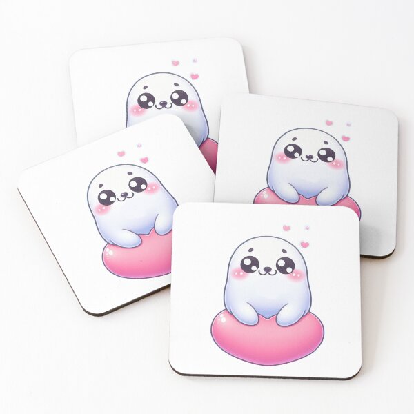 Item preview, Lovable Kawaii White Seal with a Big Heart designed and sold by istoriadesign.