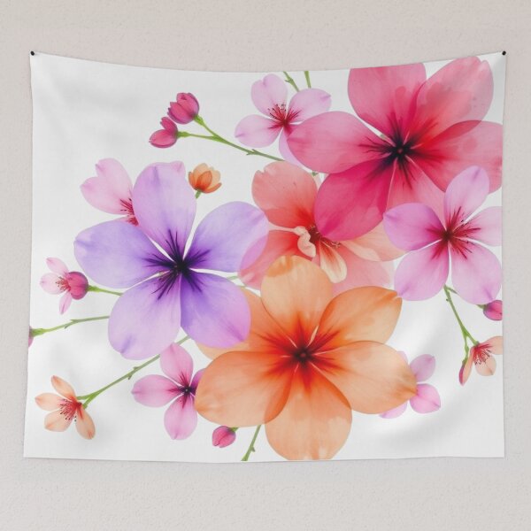 Item preview, Vibrant Floral Watercolor Pattern with Pink, Purple, and Orange Blooms designed and sold by lamp148.