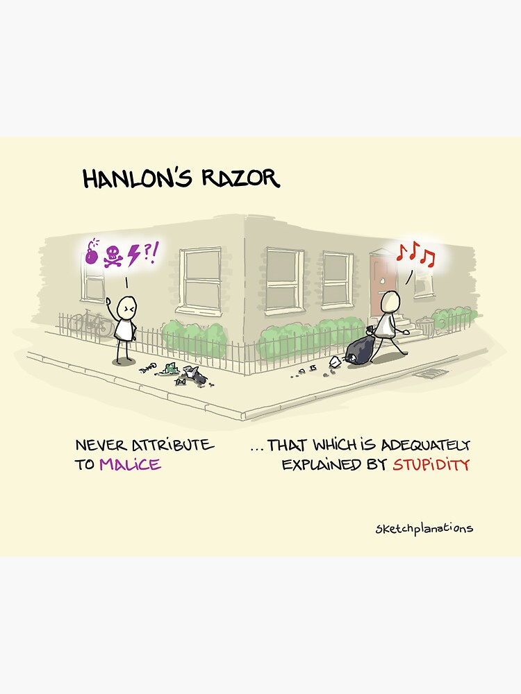 Thumbnail 3 of 3, Sticker, Hanlon's Razor designed and sold by sketchplanator.