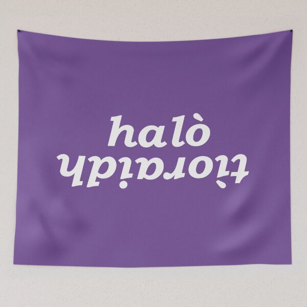 Item preview, halò tìoraidh (hello cherrio in Scottish Gaelic) with purple background designed and sold by Mamaidh Made.