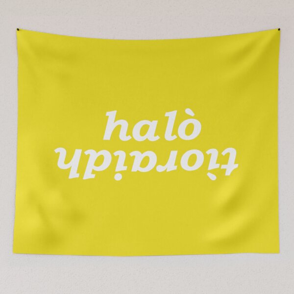 Item preview, halò tìoraidh (hello cherrio in Scottish Gaelic) with yellow background designed and sold by Mamaidh Made.