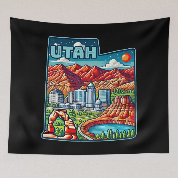 Item preview, Utah State Map USA Skyline and Landmarks Illustration- travel souvenir art designed and sold by Unitepeople.