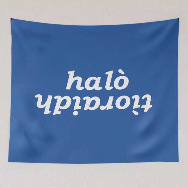 Item preview, halò tìoraidh (hello cherrio in Scottish Gaelic) with blue background designed and sold by Mamaidh Made.