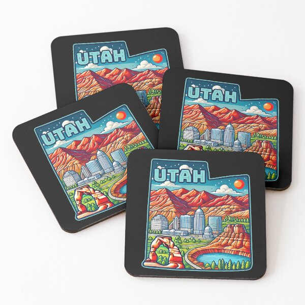 Item preview, Utah State Map USA Skyline and Landmarks Illustration- travel souvenir art designed and sold by Unitepeople.