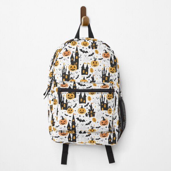 Item preview, Seamless Halloween pattern with pumpkins, ghosts, and castles designed and sold by Viktoryia Yasiukevich.