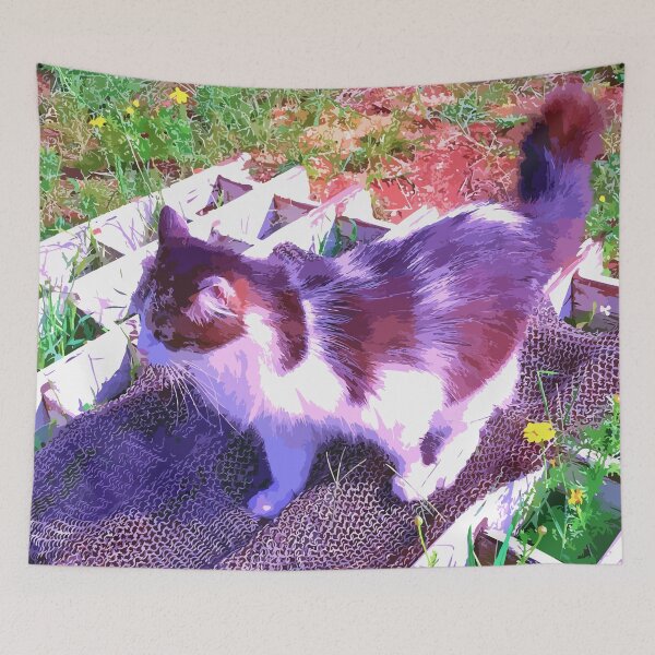 Item preview, my cat chilling on neighbor's chainmail designed and sold by Dina Akselrod.