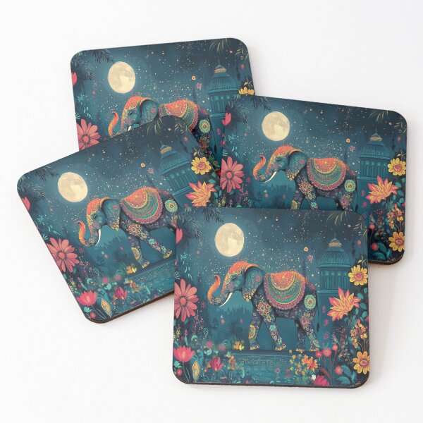 Item preview, Colourful decorated elephant surrounded by flowers designed and sold by BeatnikBuddha.