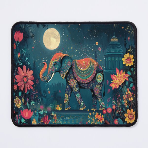 Item preview, Colourful decorated elephant surrounded by flowers designed and sold by BeatnikBuddha.