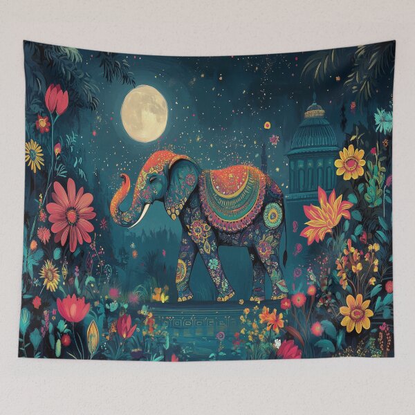 Item preview, Colourful decorated elephant surrounded by flowers designed and sold by BeatnikBuddha.