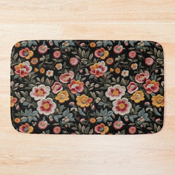 Item preview, Faux Embroidery Dark Botanical Flower Pattern designed and sold by FlowerMeFlorals.
