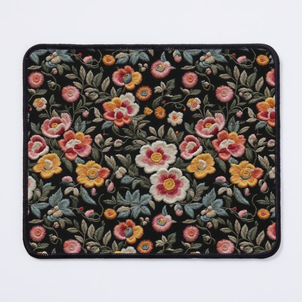 Item preview, Faux Embroidery Dark Botanical Flower Pattern designed and sold by FlowerMeFlorals.