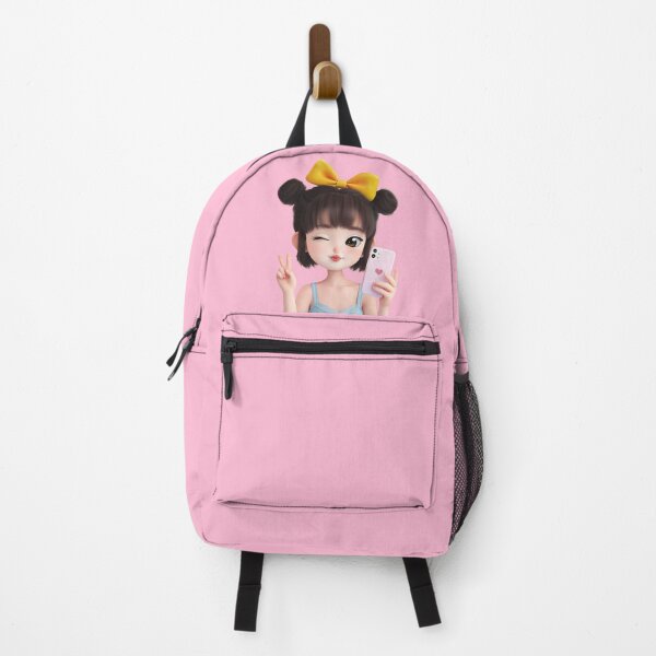 Item preview, Cute Girl with Phone, Smiling and Showing Two Fingers designed and sold by Blossence Designs.