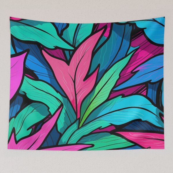Item preview, Vivid Tropical Foliage with Bold Pink Hues designed and sold by ArtComixHaven.