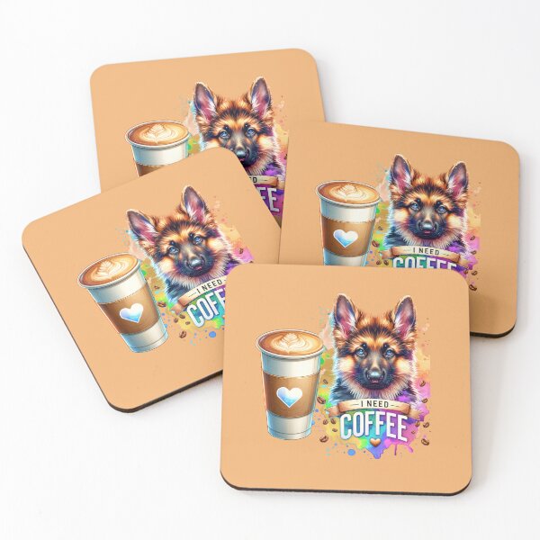 Item preview, German Shepherd: 'I Need Coffee' Pet Design for T-Shirts, Stickers & More designed and sold by artedigital99.