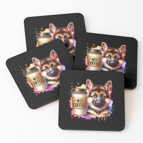 Item preview, German Shepherd: 'I Need Coffee' Pet Design for T-Shirts, Stickers & More designed and sold by artedigital99.