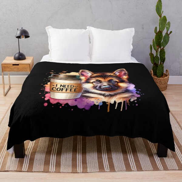 Item preview, German Shepherd: 'I Need Coffee' Pet Design for T-Shirts, Stickers & More designed and sold by artedigital99.