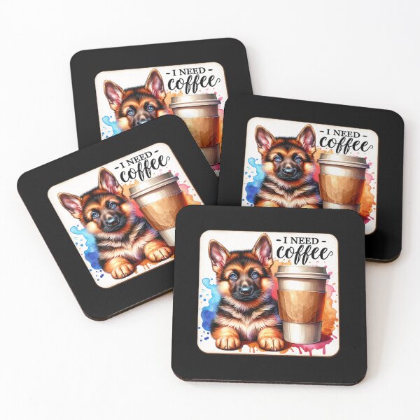 Item preview, German Shepherd: 'I Need Coffee' Pet Design for T-Shirts, Stickers & More designed and sold by artedigital99.