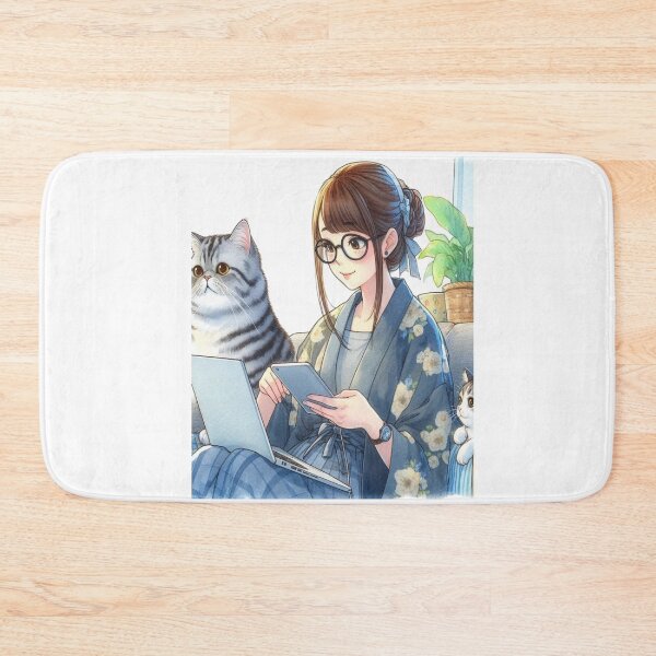 Item preview, Cat lover with laptop and smart phone designed and sold by CreatedbyKandJ.