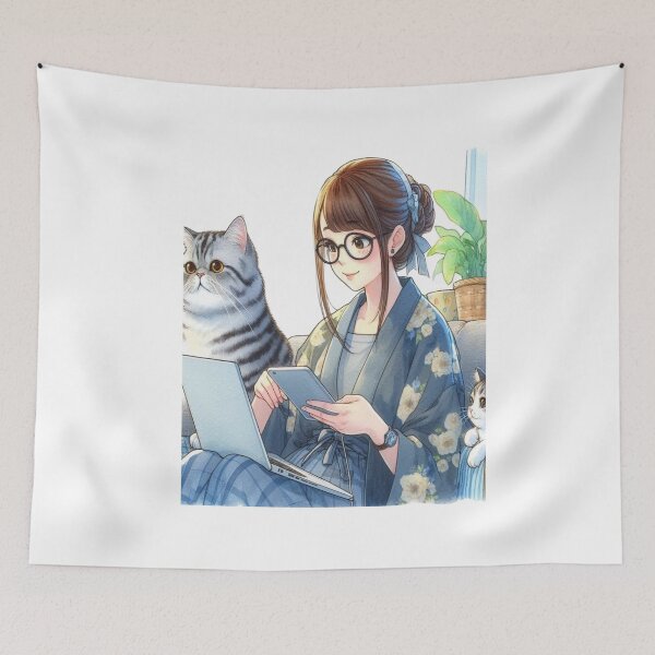 Item preview, Cat lover with laptop and smart phone designed and sold by CreatedbyKandJ.