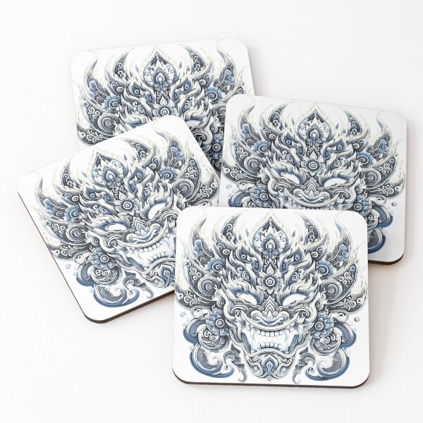 Item preview, Ornate Blue & White Phi Ta Khon Mask – Intricate Thai Festival Art designed and sold by MrDRK1536.