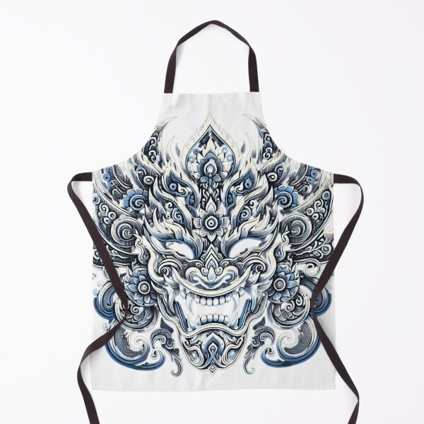 Item preview, Ornate Blue & White Phi Ta Khon Mask – Intricate Thai Festival Art designed and sold by MrDRK1536.