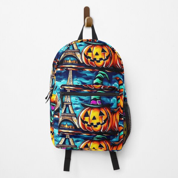 Item preview, Whimsical Halloween Art with Jack o Lanterns in Witch Hats and Eiffel Tower - Bats and Dramatic Generative AI designed and sold by OlfactoART Studio.