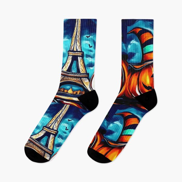 Item preview, Whimsical Halloween Art with Jack o Lanterns in Witch Hats and Eiffel Tower - Bats and Dramatic Generative AI designed and sold by OlfactoART Studio.