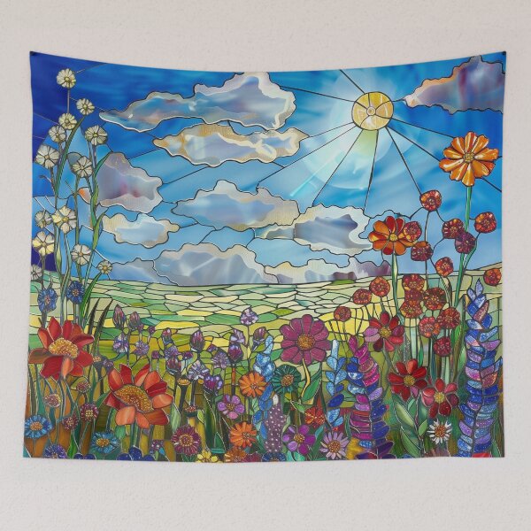 Aperçu de l'œuvre Vitrail Soleil et Fleurs 2 créée et vendue par hheritageprints.