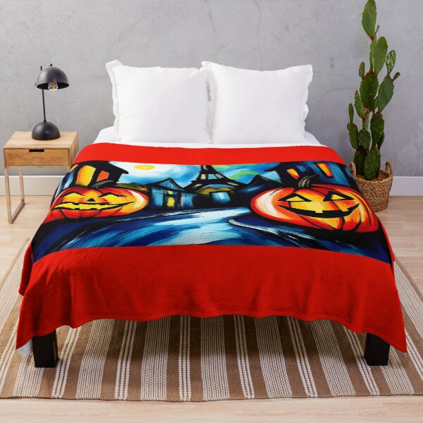 Item preview, Vibrant Halloween Art with Glowing Jack o Lanterns and Eiffel Tower - Bright Abstract Colors Digital Art designed and sold by OlfactoART Studio.