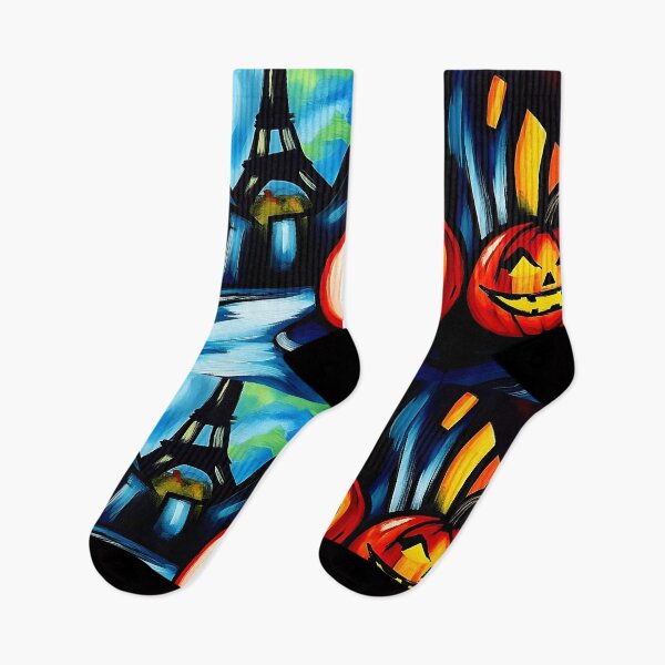 Item preview, Vibrant Halloween Art with Glowing Jack o Lanterns and Eiffel Tower - Bright Abstract Colors Digital Art designed and sold by OlfactoART Studio.