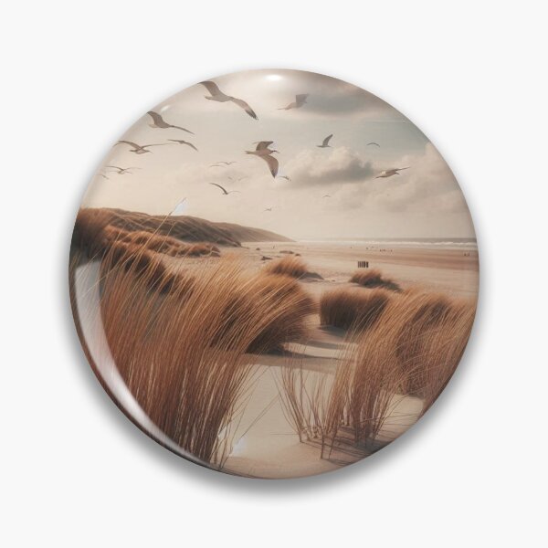 Item preview, Peaceful dune landscape: tufts of grass and seagulls in the sky above a quiet beach designed and sold by FotoworldEdel.