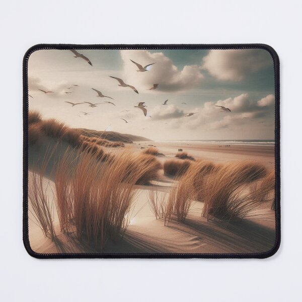 Item preview, Peaceful dune landscape: tufts of grass and seagulls in the sky above a quiet beach designed and sold by FotoworldEdel.