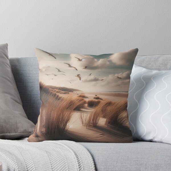 Item preview, Peaceful dune landscape: tufts of grass and seagulls in the sky above a quiet beach designed and sold by FotoworldEdel.