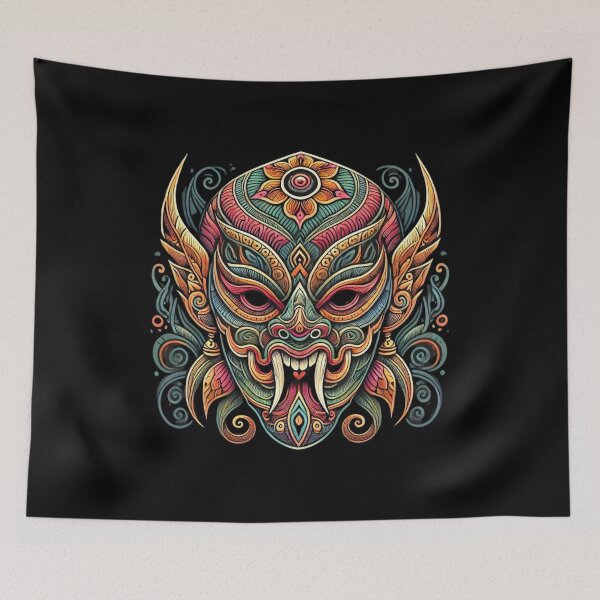 Item preview, Vibrant Phi Ta Khon Mask – Traditional Thai Festival Art in Bold Colors designed and sold by MrDRK1536.