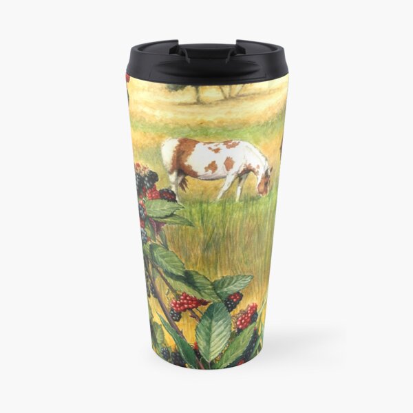 Watercolor Landscape Horse Ranch Wild Blackberries Abundance Art Travel Mug