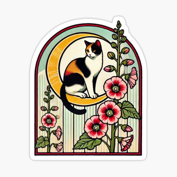 Item preview, Hollyhocks Calico Cat designed and sold by Boog Monst .