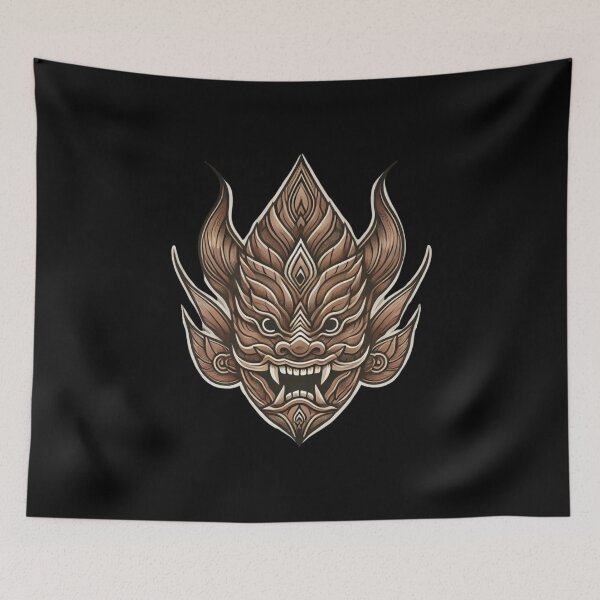 Item preview, Rustic Phi Ta Khon Mask – Traditional Thai Festival Art in Warm Tones designed and sold by MrDRK1536.
