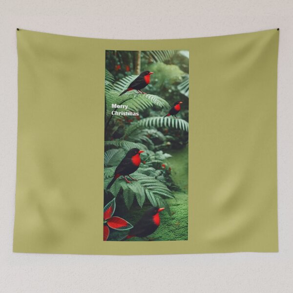 Item preview, Green leaves and  Red Beaked Birds decorate Christmas designed and sold by annenambiro.