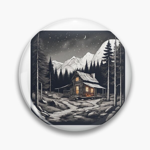 Item preview, Cabin in the mountains during stary night designed and sold by LostForSpace.